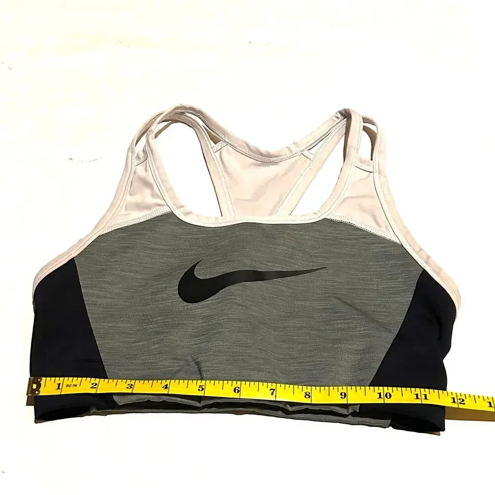 Nike Dri-Fit Strappy Back Neutral Gray Logo Sports Bra Women's Medium